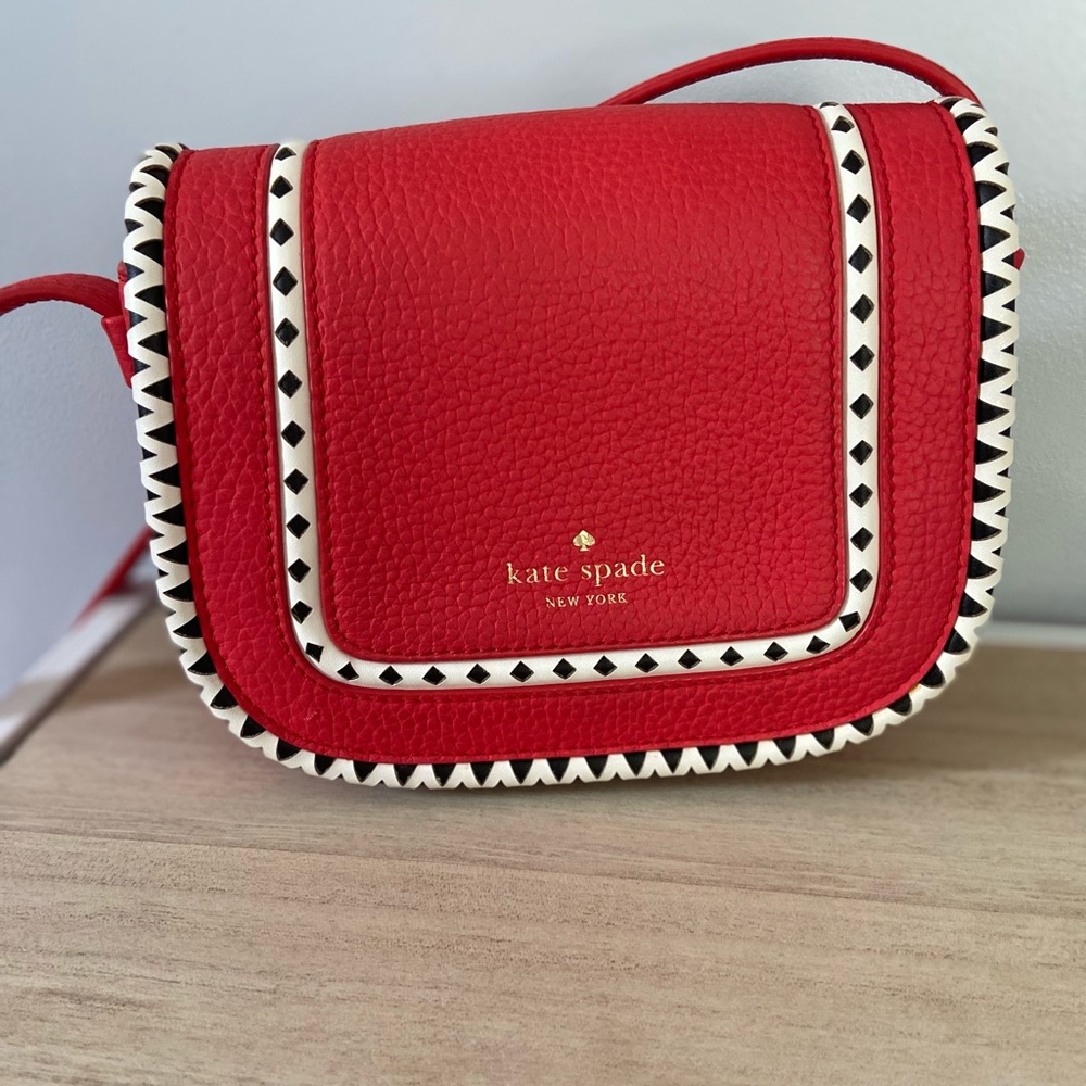 Red patterned cross body bag